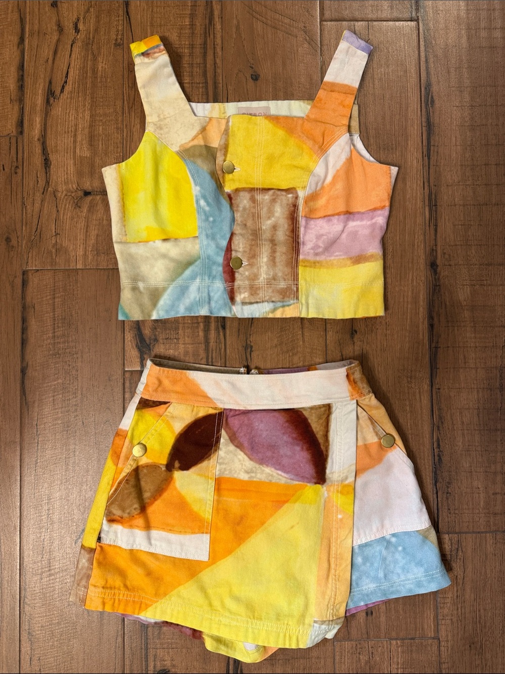 Ciebon Patchwork Multicolor Skort Set - Yellow & Orange Accents XS
